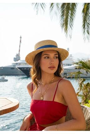 LAGRANZE Trend Yazlık Hasır Şapka Kadın – Boater Stil Siyah Kurdeleli