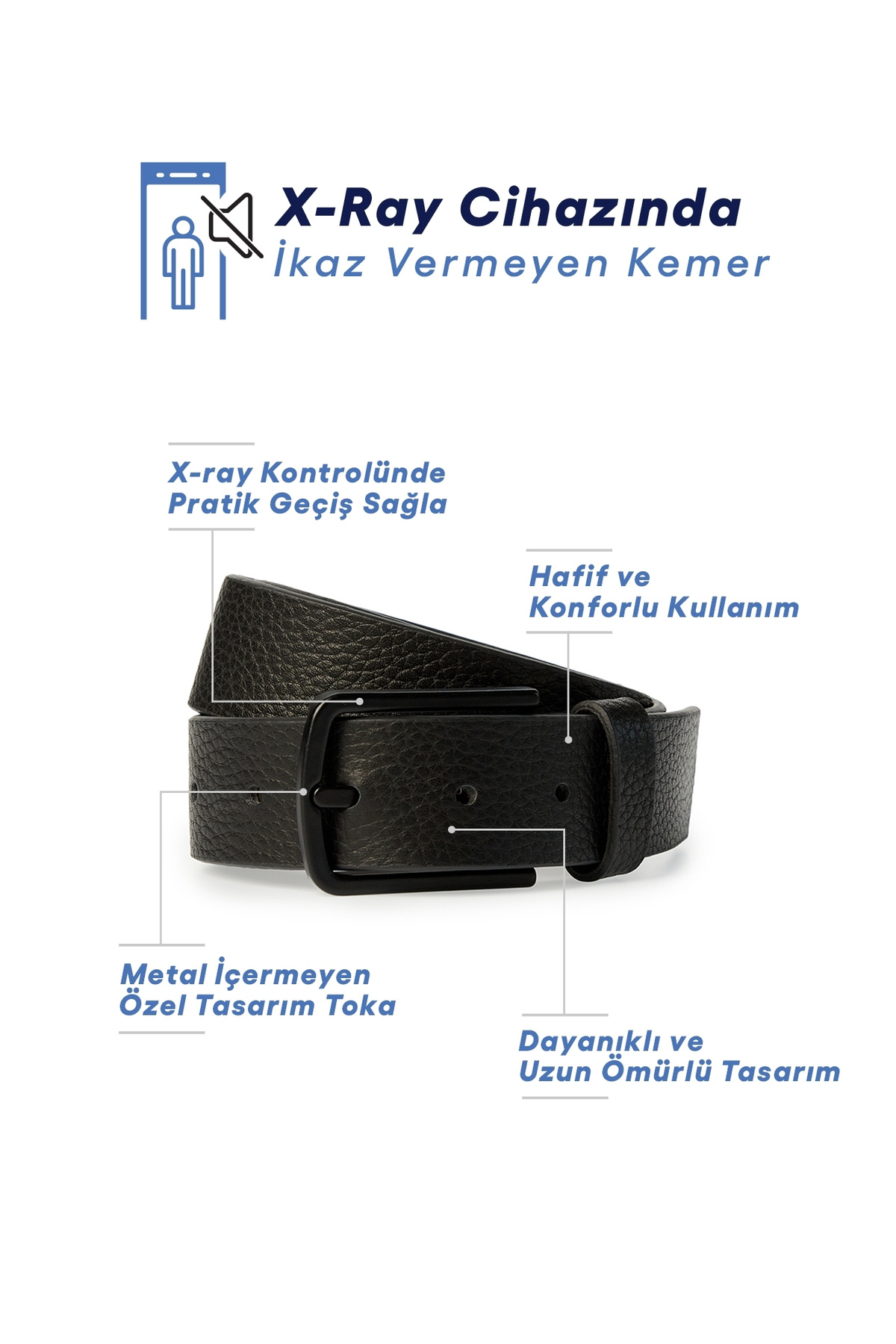 Kiğılı X-Ray Cihazında Ötmeyen Metal İçermeyen Özel Tokalı Havalimanı Kemeri