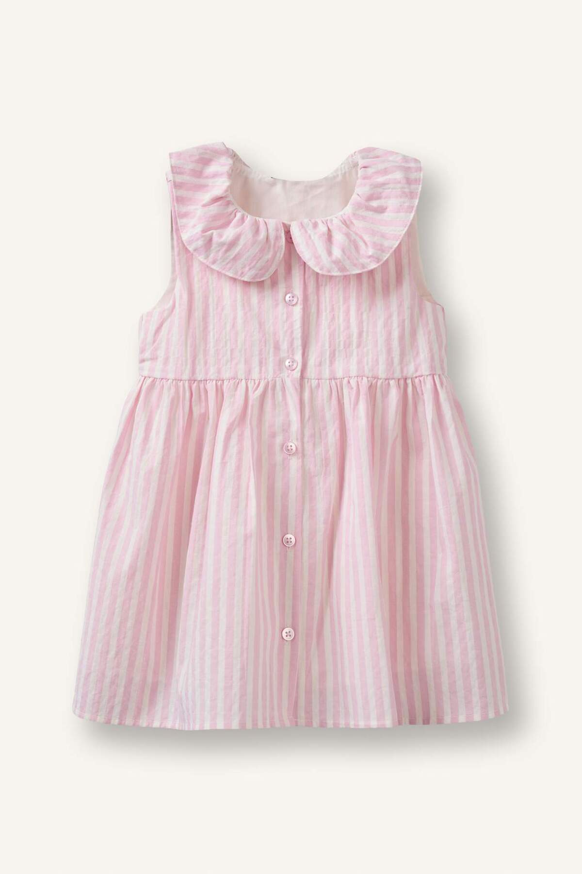 Defacto Striped Baby Collar Seersucker Textured Mini Dress Baby Girl H4778A526Sm