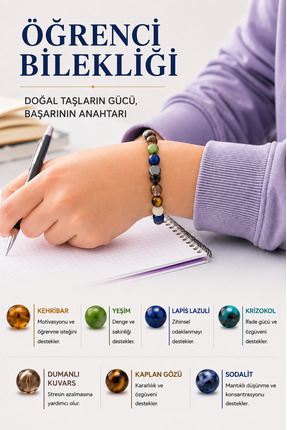 OSMANLI DOĞAL TAŞ Orijinal & Sertifikalı Öğrenci Bilekliği - Hafıza Konsantra...