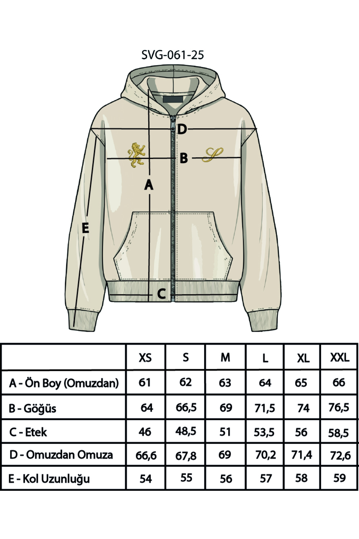 Unisex Nakışlı Pamuklu Boxy Fit Hırka Fermuarlı Sweatshirt Royal Hoodie — قهوه‌ای svg-099-25 — تصویر 4 از 4
