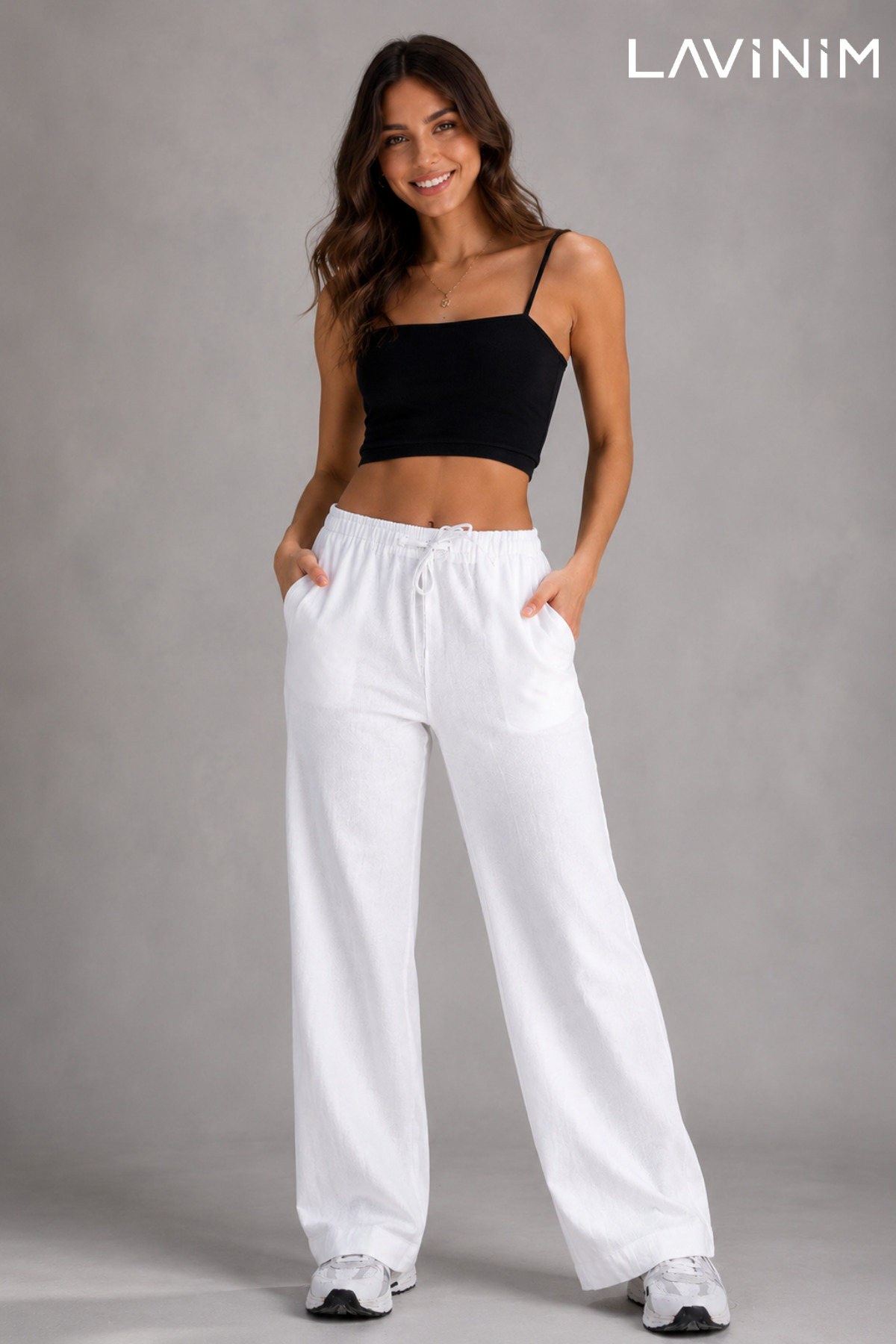 LAVİNİM Ženske široke lanene pantalone