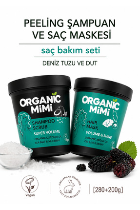 ORGANİC MİMİ Saç Bakım Seti: Süper Hacim Peeling Şampuan Kepek Önleyici Kırık...