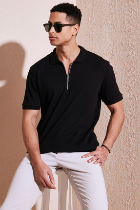 Buratti Pamuklu Regular Fit Fermuarlı Polo Yaka T Shirt Erkek POLO YAKA T SHİ...
