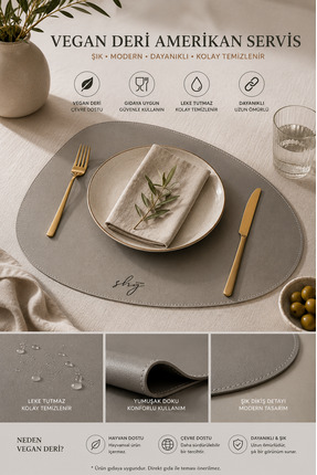SHG HOME Premium Amerikan Servis Seti 4’lü – Vegan Deri, Dayanıklı, Kolay Tem...
