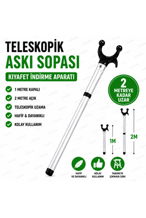 TK WOOD CRAFTS Premium Teleskopik Askı Sopası 2 Metre Alüminyum Gövde Yüksek ...