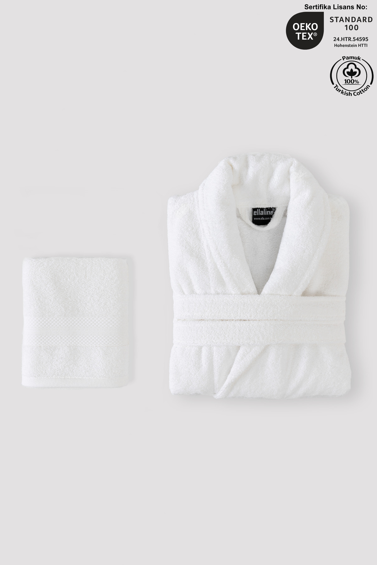 Bathrobe Set 100% Cotton Certified Chalyaka Bathrobe Head Towel Set 2 Pieces White