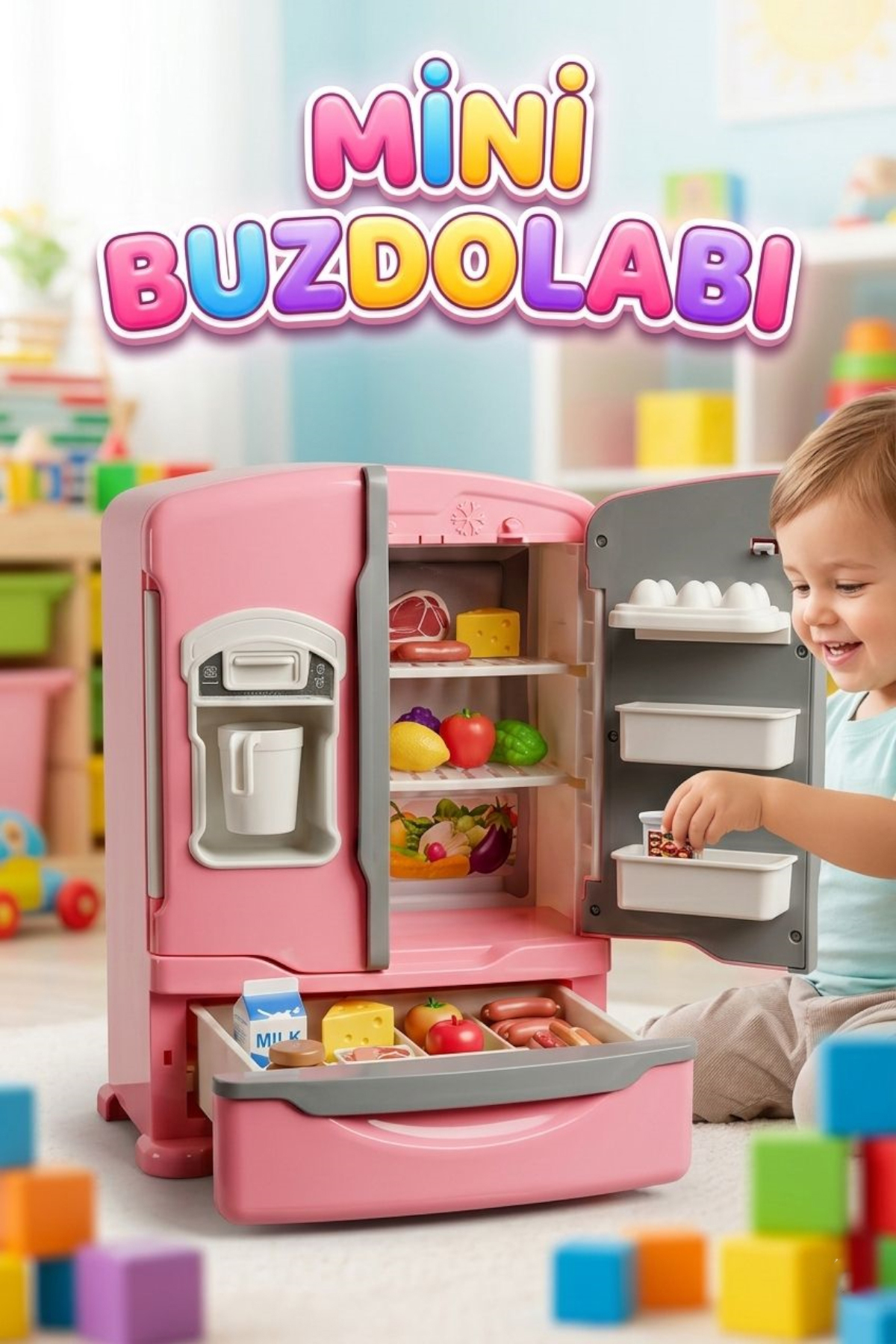 Battery Powered Lighted Smoke Ejector Toy Mini Educational Household Toy Refrigerator Set