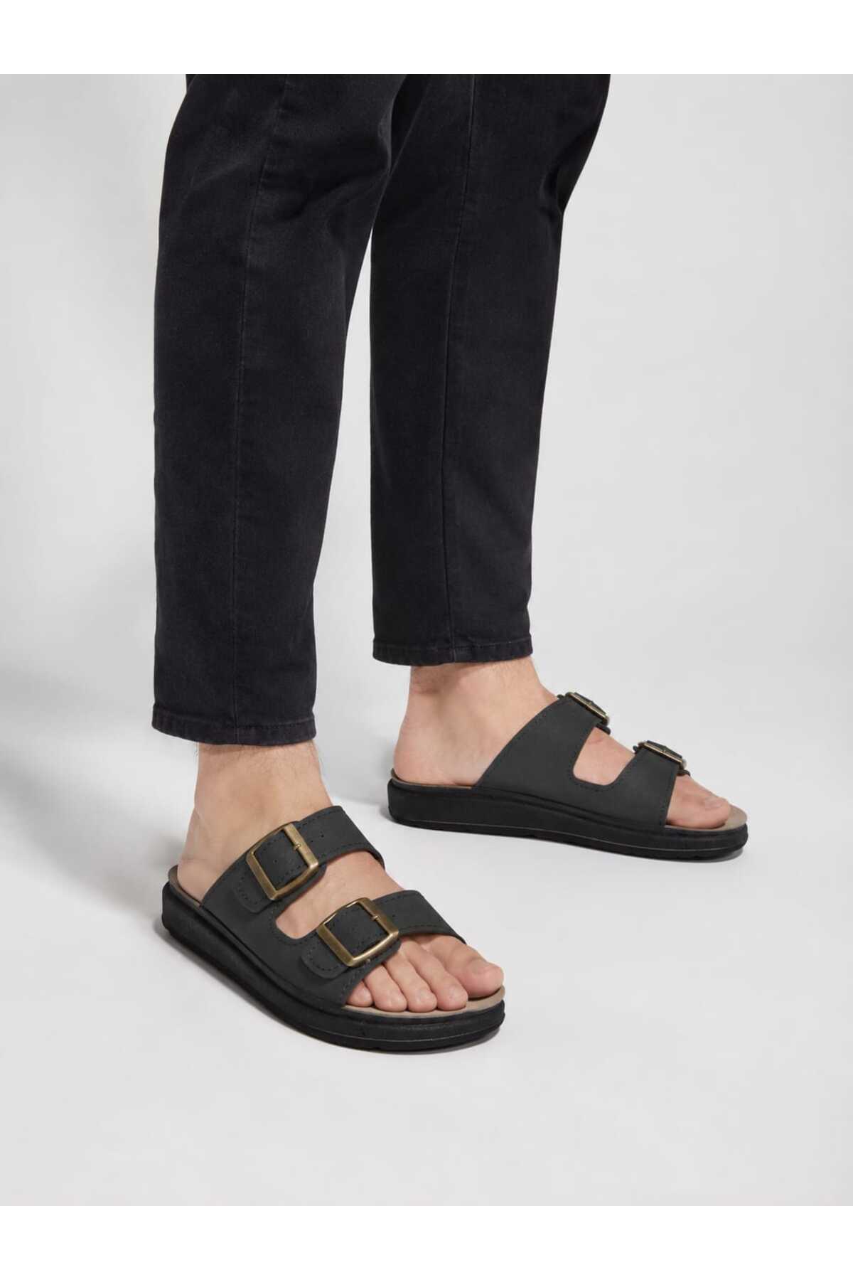 MODESS Çift Toka Siyah Comfort Rahat Tam Kalp Terlik görsel 3