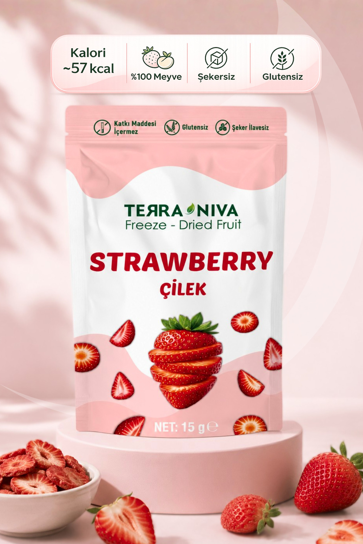 Terra Niva Çilek Kuru Meyve Cipsi - Dondurularak Kurutulmuş Freeze