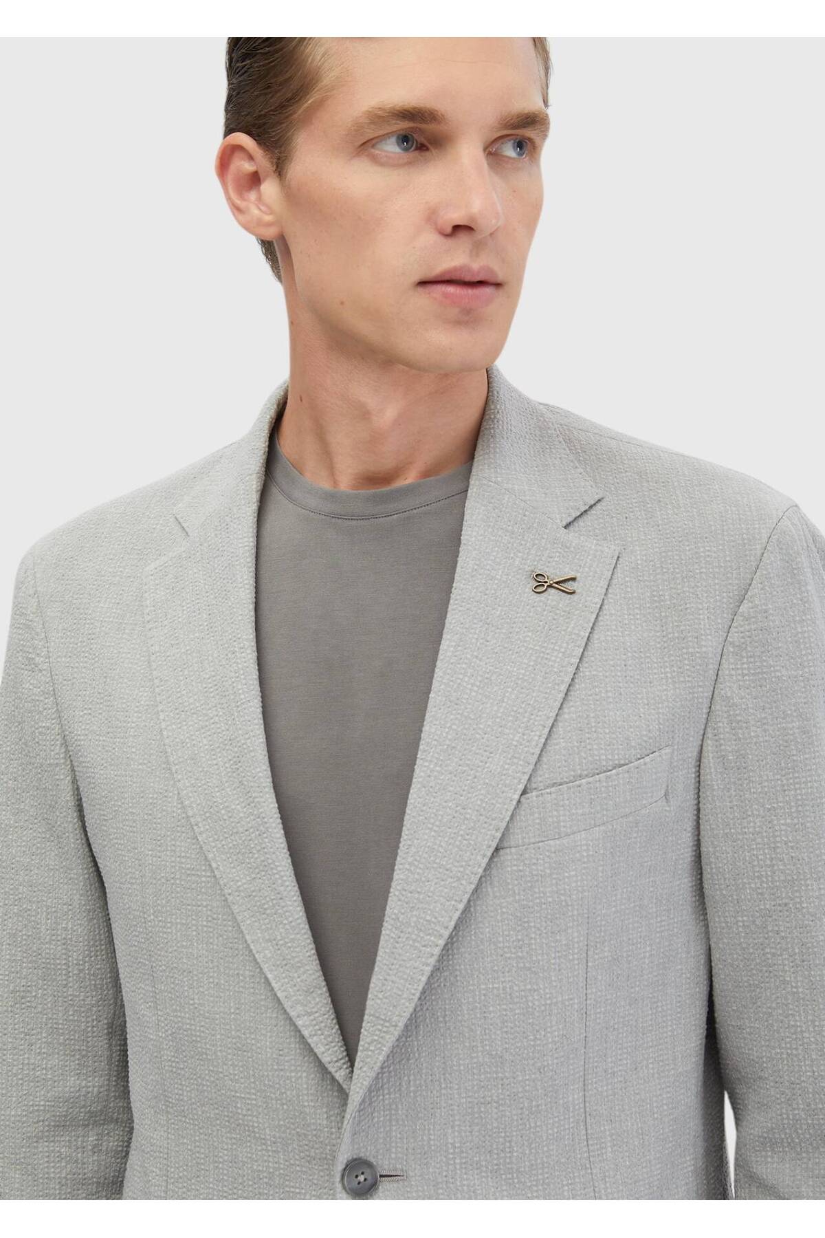 Açık Gri Desenli Zeroweight Slim Fit Pamuk Karışımlı Takım Elbise — رنگارنگ 163252 — تصویر 4 از 7