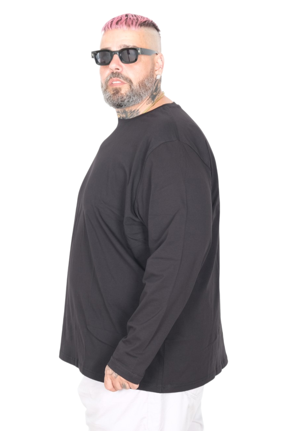 ModeXL Mode XL Büyük Beden Erkek Tshirt Likralı Bisiklet Yaka 20102 Siyah görsel 3