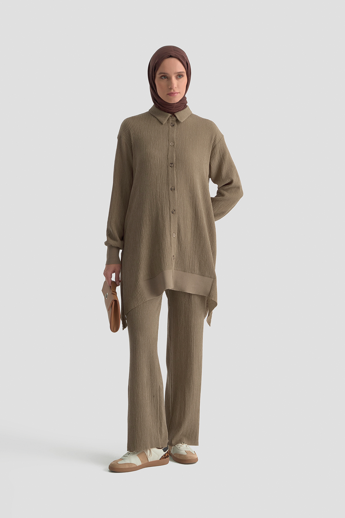 Armine Button Detailed Trouser Suit - Camel