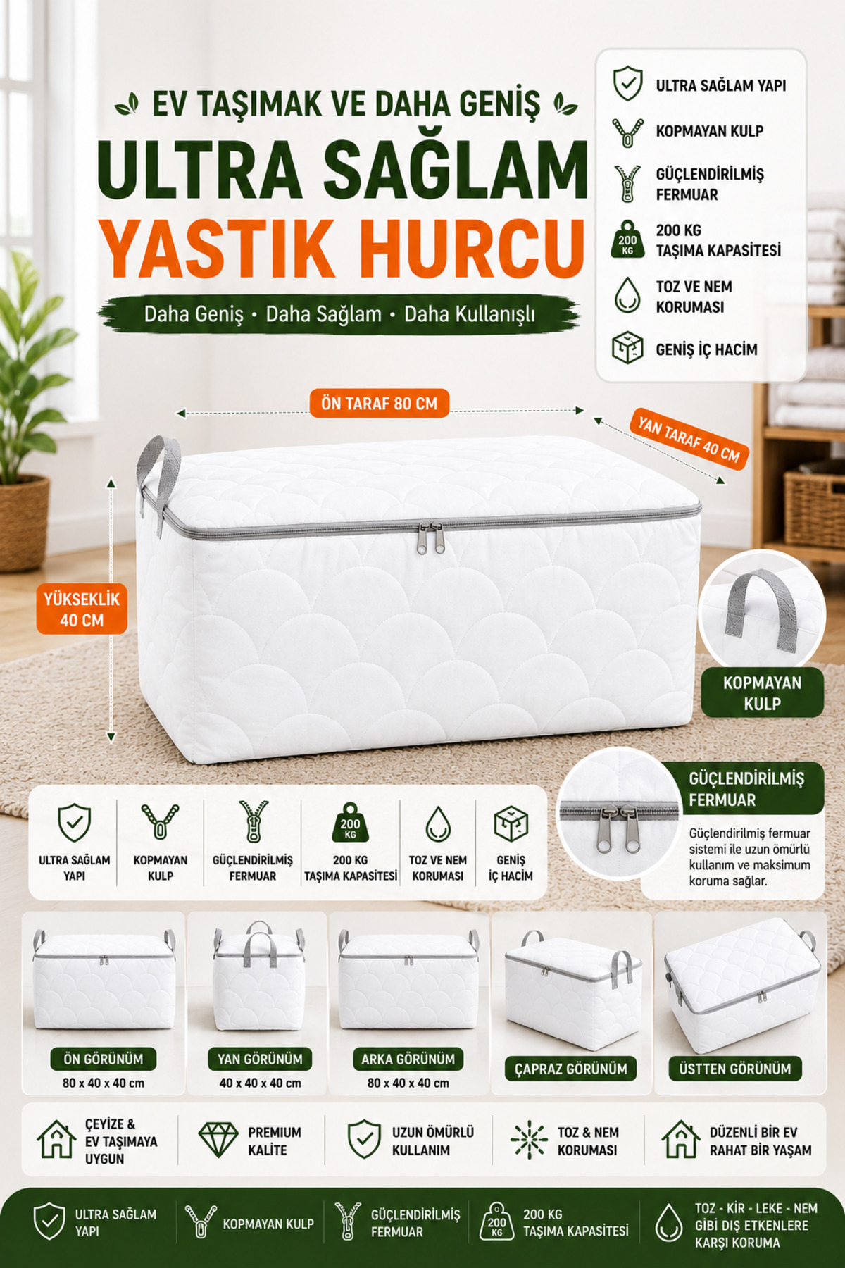 Durable Zipper Quilt Mattress Loop 80x50x50cm Top Full Zipper 200 kg Carrying Capacity Flexible Thick