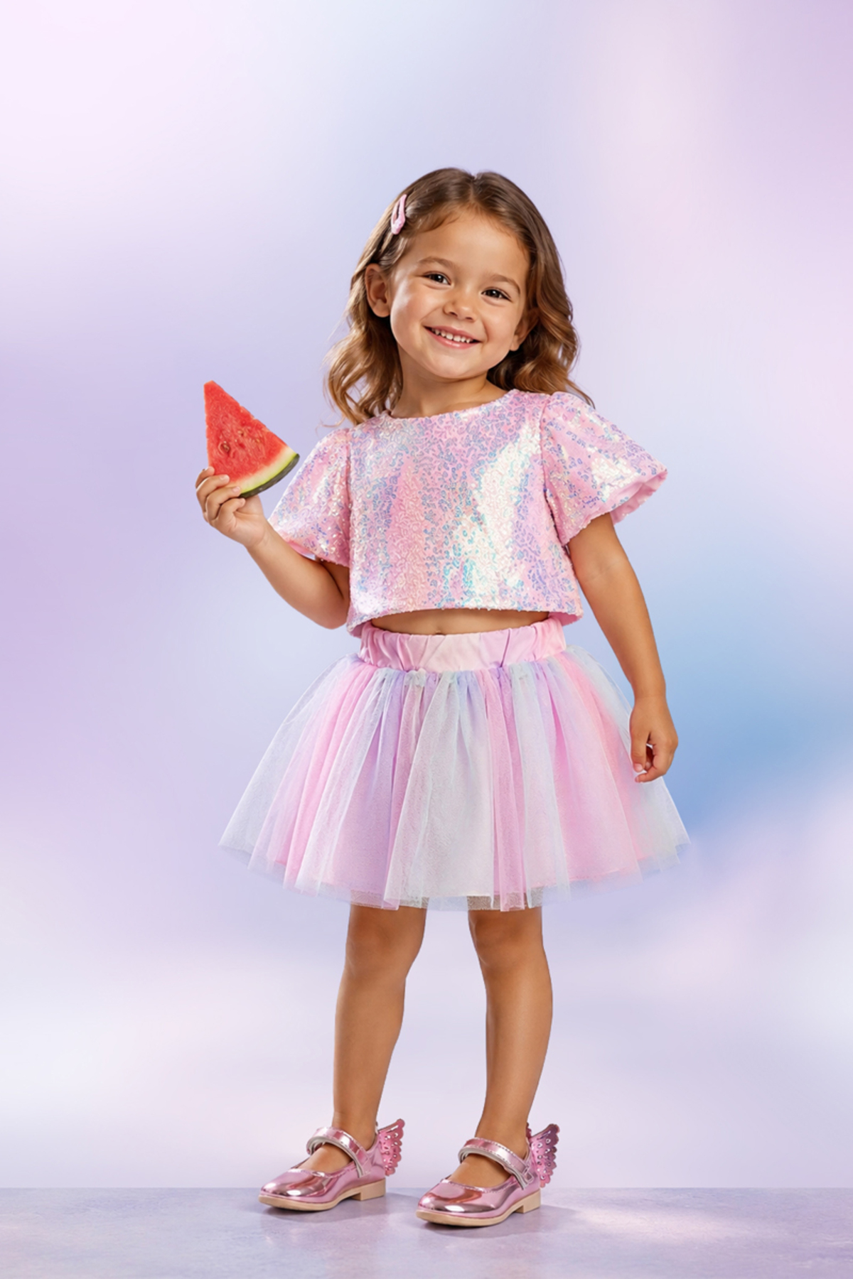 Soleil Colorful Tulle Skirt Sequin Cropped 2pcs Girls Set