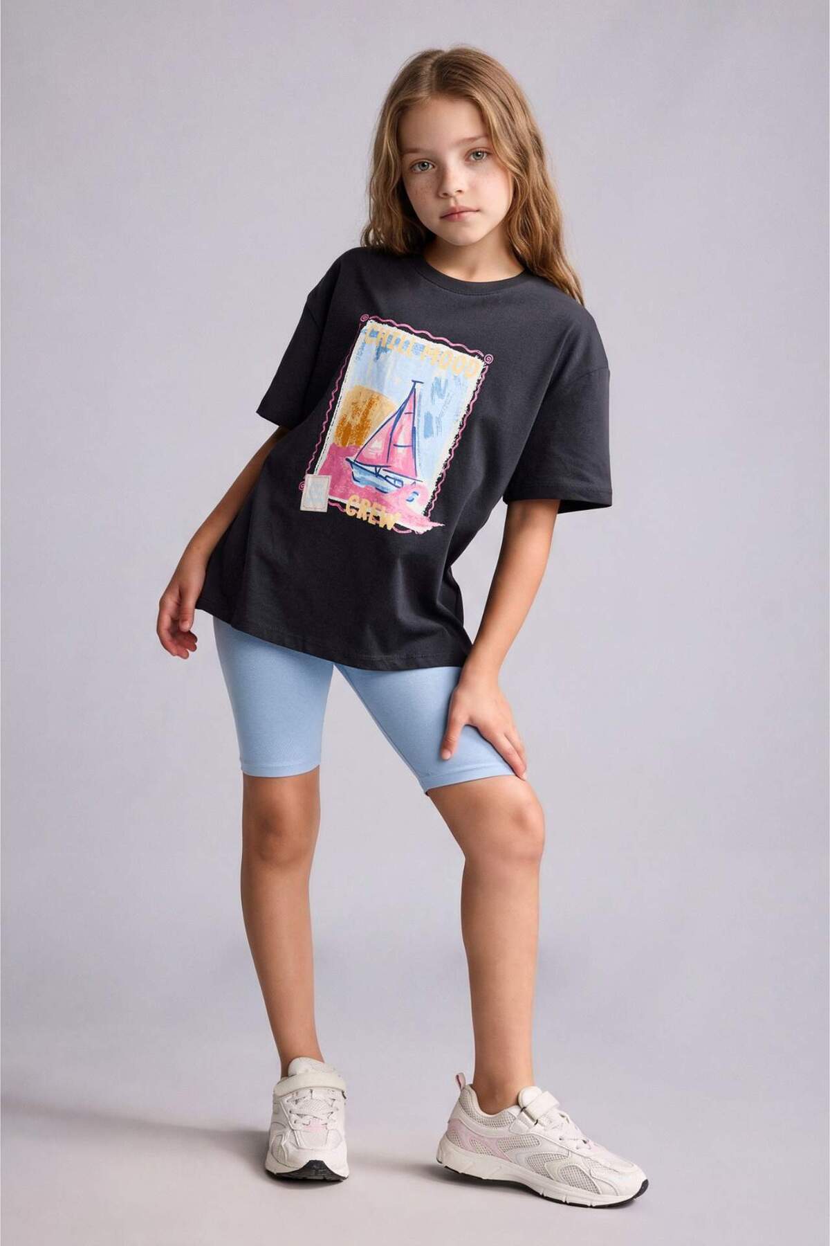 Defacto 100% Cotton Crew Neck Printed Short Sleeve T-Shirt Girls H6396A826Sm