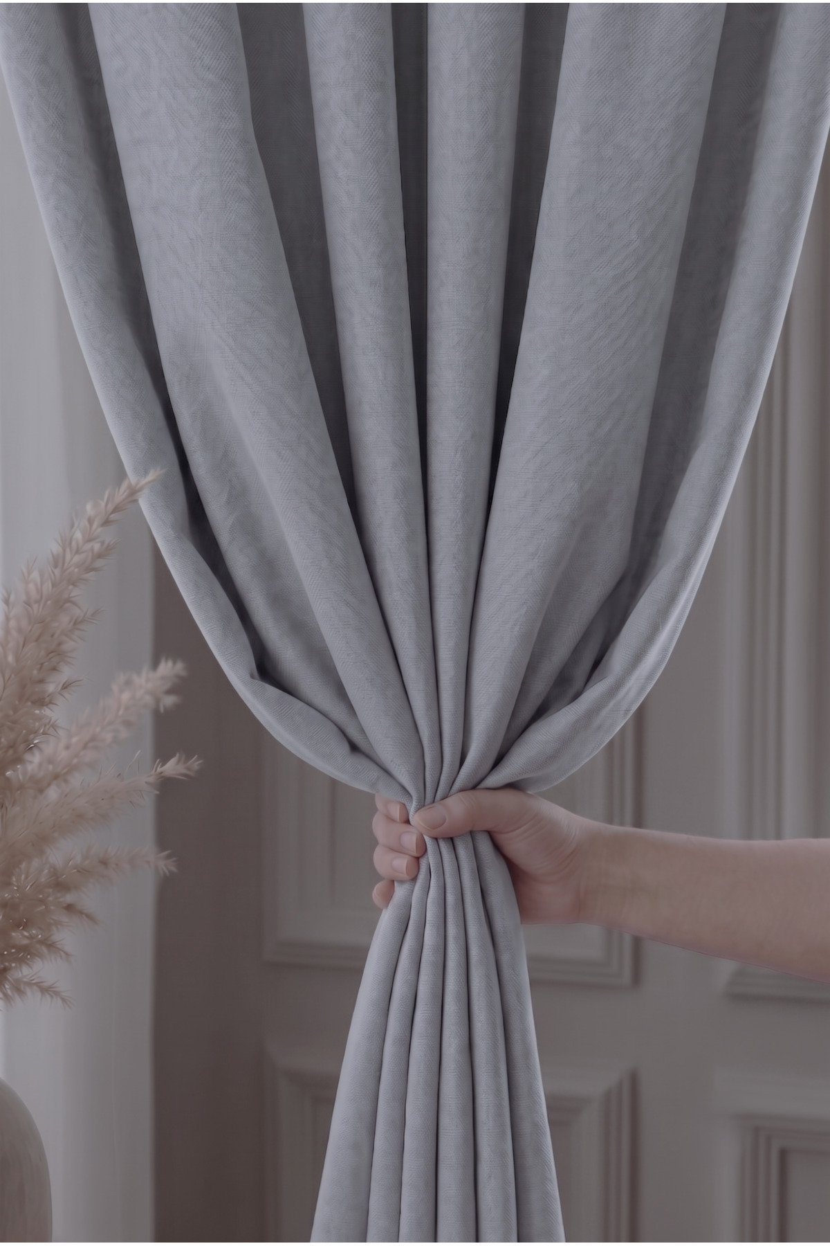 Light Gray Velvet Textured Background Curtain SINGLE WING Plain Plain Without Pleat Suitable for Every Room