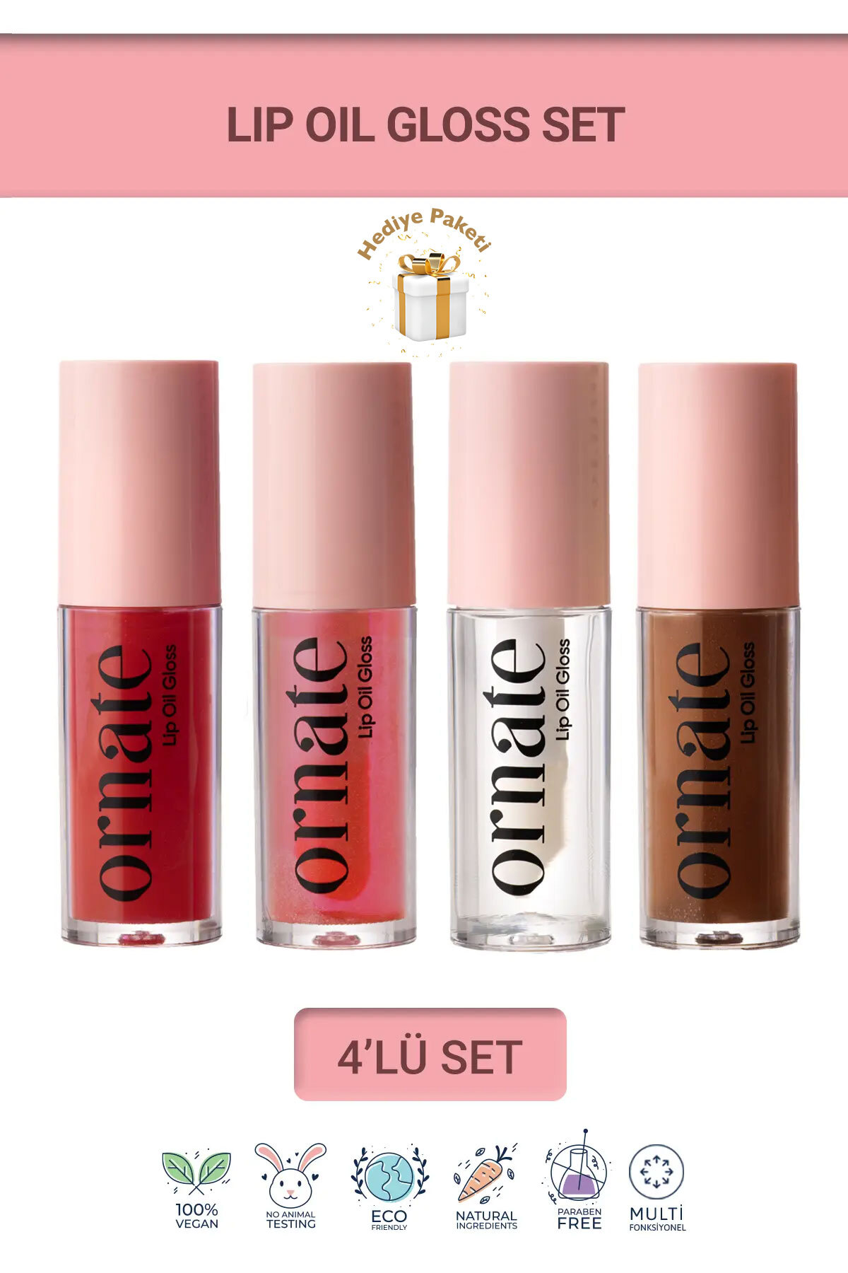 Dolgunlaştırıcı Efekt, Nemlendirici, Parlatıcı Lip Oil Gloss 4'lü Set — رنگارنگ LİPOİLGLOSSSET