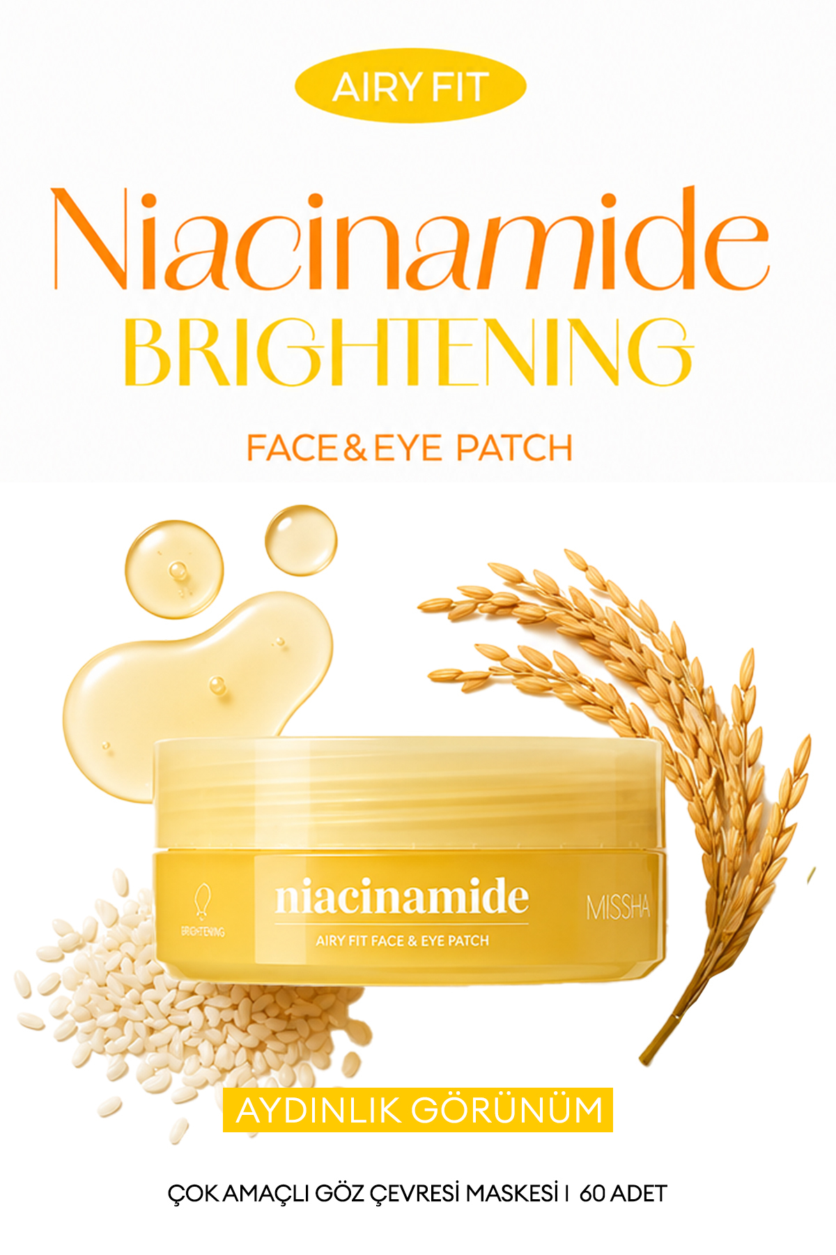 Aydınlatıcı Çok Amaçlı Göz Çevresi Maskesi Airy Fit Niacinamide Brightening Face&Eye Patch — 9552