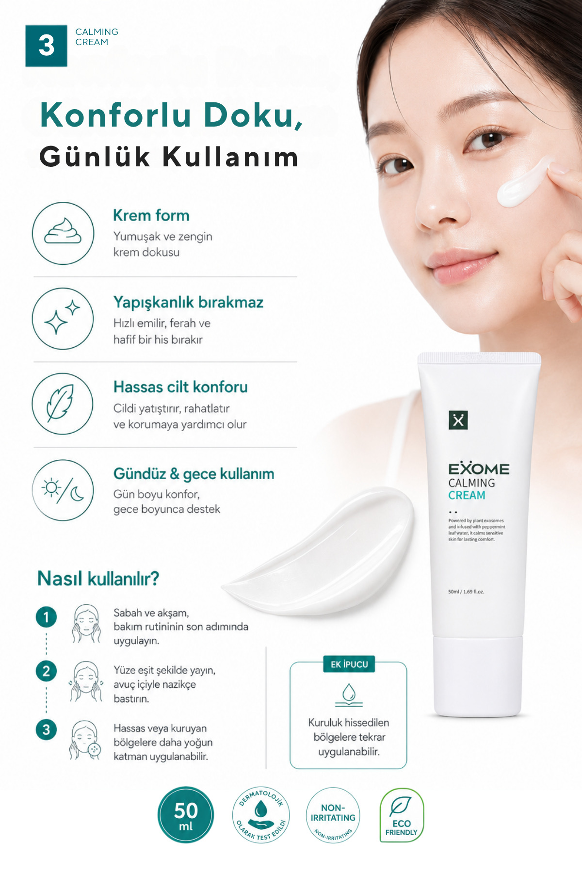 Cica & Seramid NP Bariyer Kremi | Exosome Teknolojili Yatıştırıcı Bakım | Calming Cream | 50 ml — Exome002 — تصویر 4 از 6