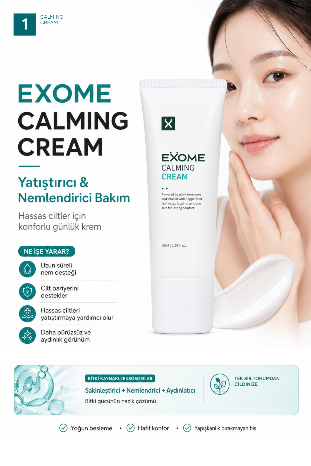 Cica & Seramid NP Bariyer Kremi | Exosome Teknolojili Yatıştırıcı Bakım | Calming Cream | 50 ml — Exome002 — تصویر 2 از 6