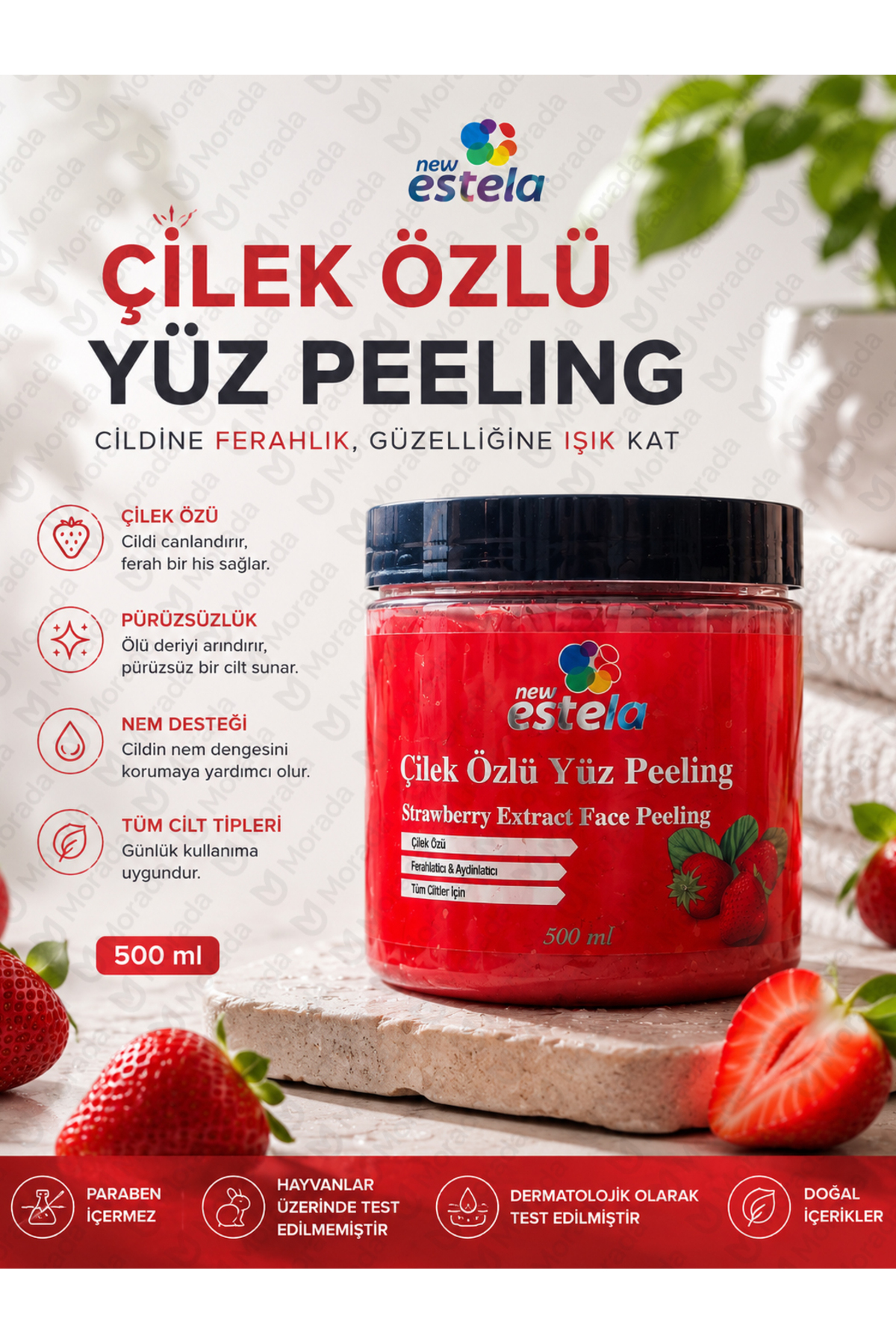new estela PROFESYONEL ÇİLEK ÖZLÜ YÜZ PEELİNG 500ML — ÇLKPLNG