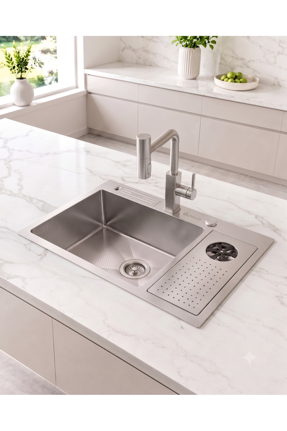 Moderno 76x45 cm Smart Kitchen Sink/HONEYCOMB with Stainless Steel Cup Washing Surface-INOKS