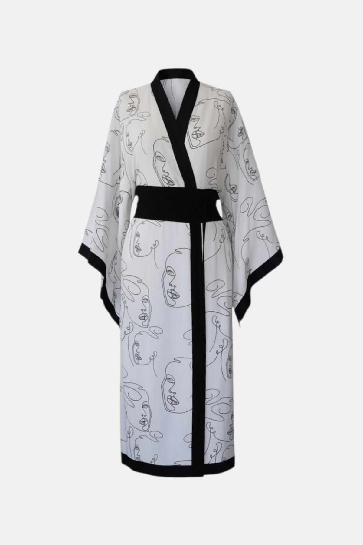 Sürreal Yüz Desenli Beyaz Kadın Kimono | 888Balance 5