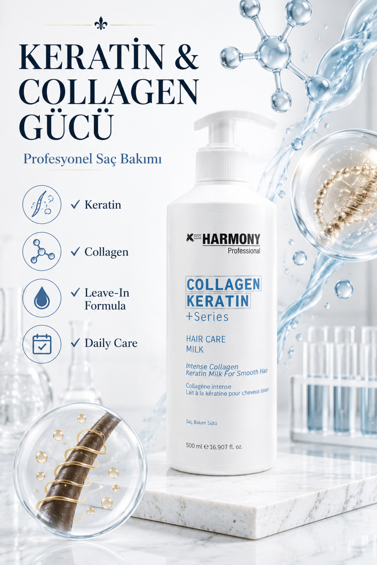 Collagen Keratin Hair Care Milk Saç Bakım Sütü 500 ml — XPH-8682887911000 — تصویر 4 از 8