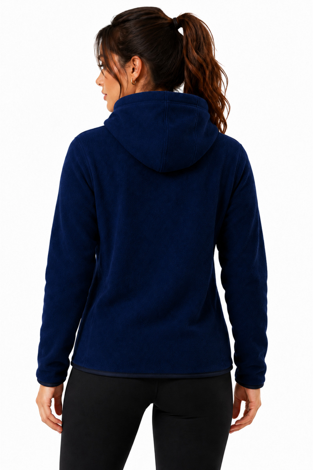GHASSY CO Kadın Lacivert Kapşonlu Fermuarlı Polar Sweatshirt görsel 3