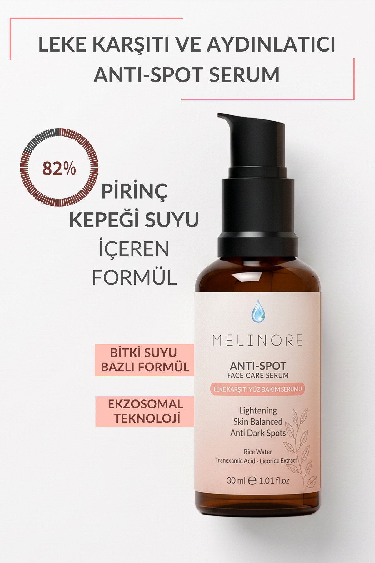Leke Karşıtı ve Aydınlatıcı Cilt Bakım Serumu %82 Pirinç Suyu 30ml — MLN-ASS