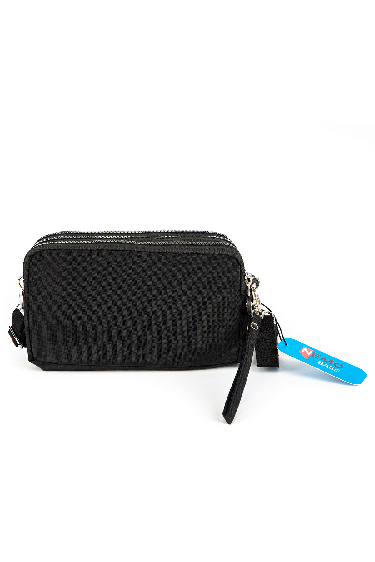 NEMO BAGS Siyah Unisex Cüzdan, 4 Gözlü, Telefonluk, Orjinal Crinkle Kumaş, Çapraz Askılı Omuz Çantası, 20x12cm görsel 4