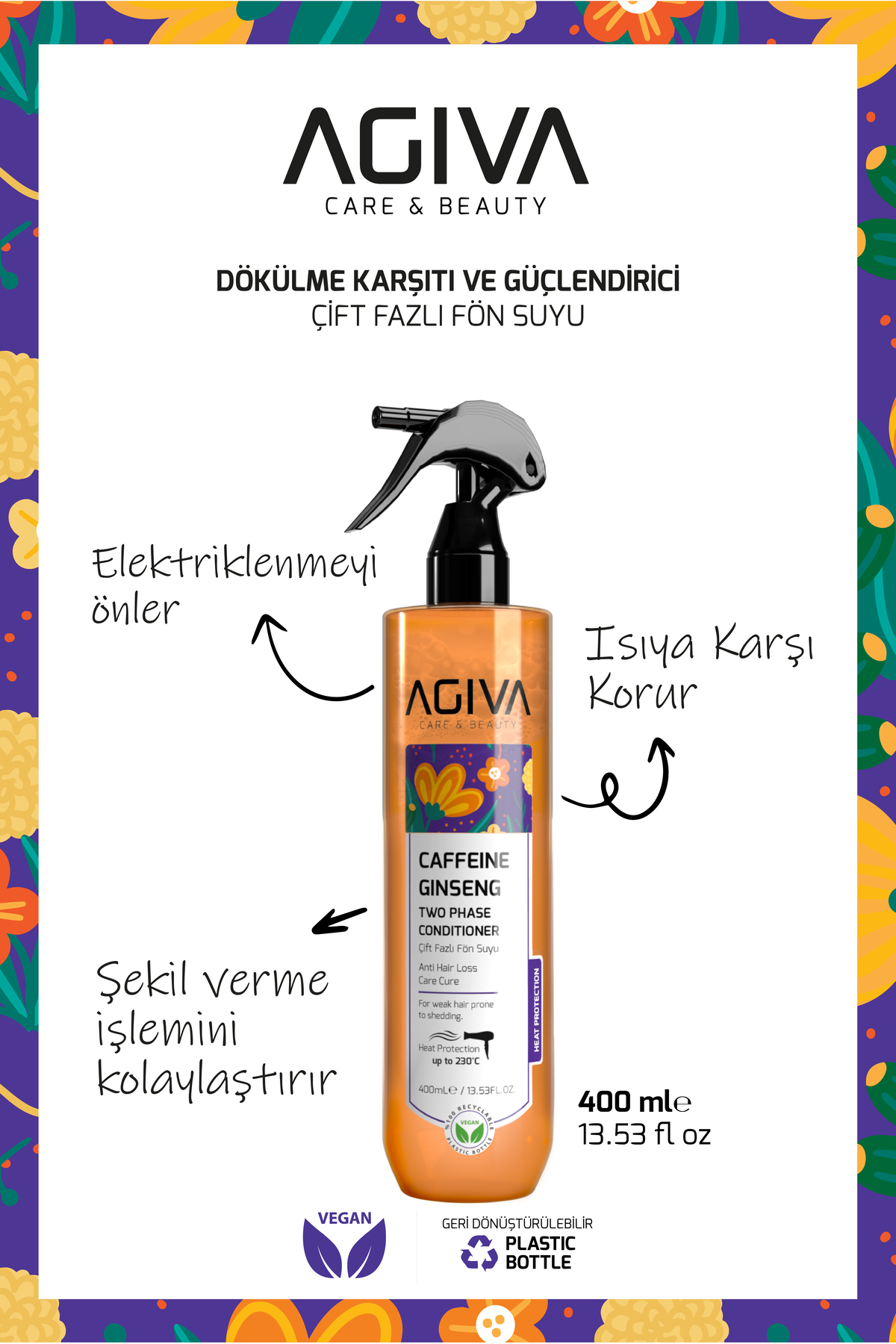 Caffeine Ginseng Dökülme Karşıtı ve Isı Koruyucu Çift Fazlı Fön Suyu - 400 ml - Vegan — 20053.2 — تصویر 4 از 8
