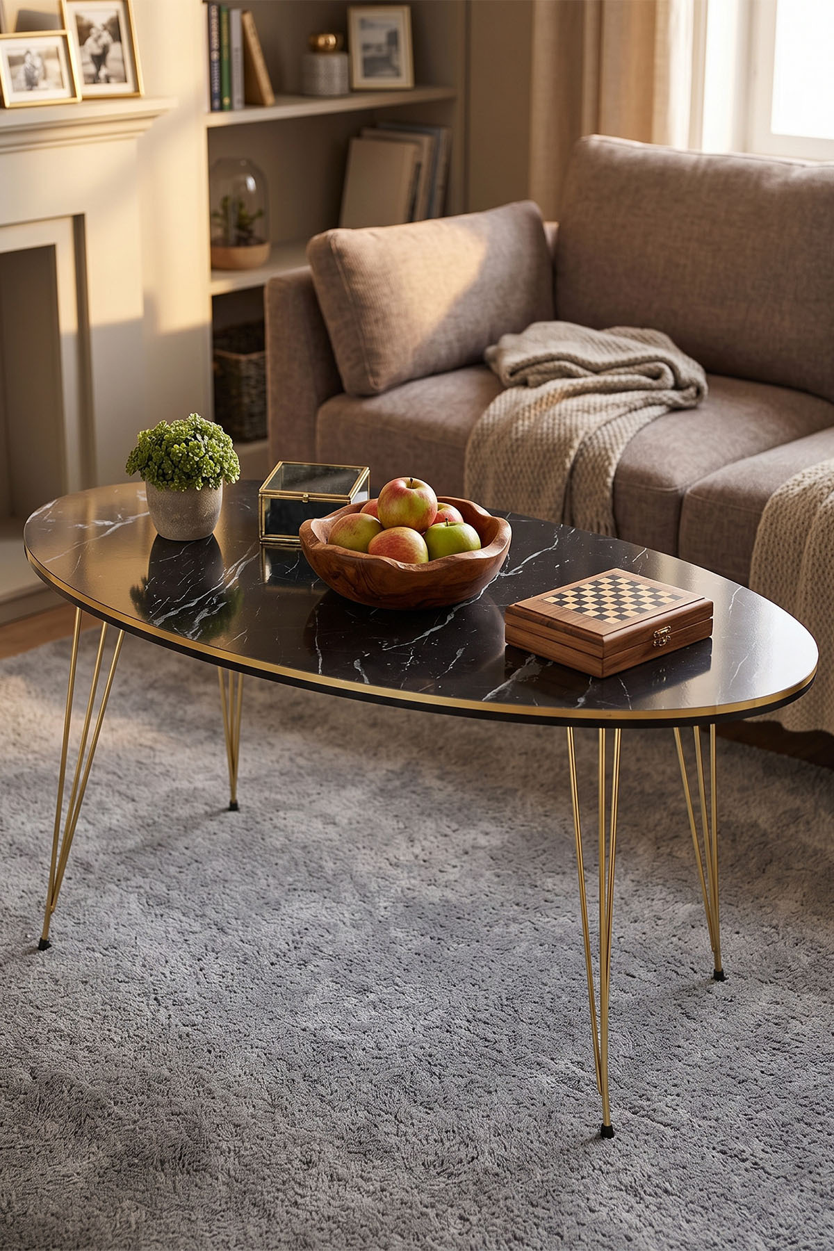 Goldfalez Gold Tel Oval Orta Sehpa Siyah görsel 3