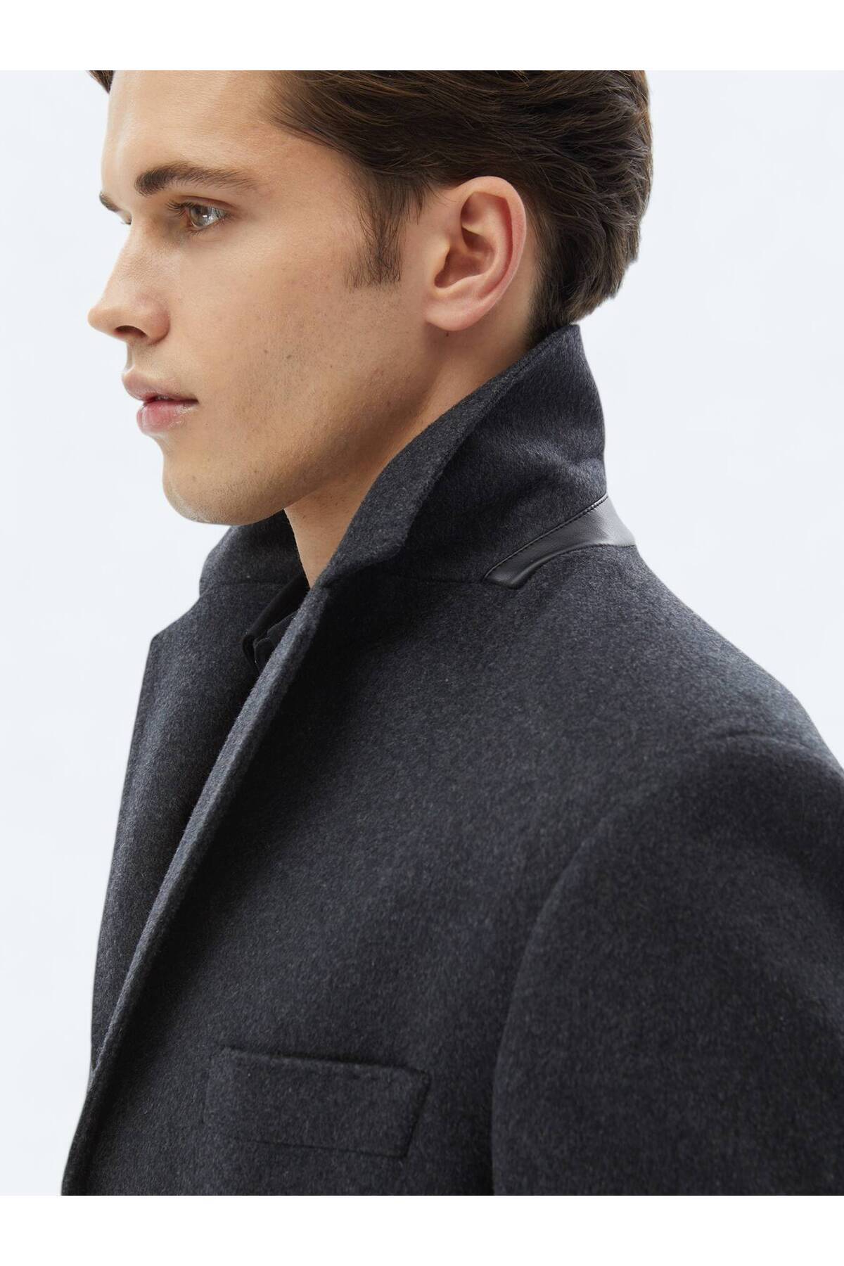 Kip Antrasit Regular Fit Casual Dokuma Palto görsel 5