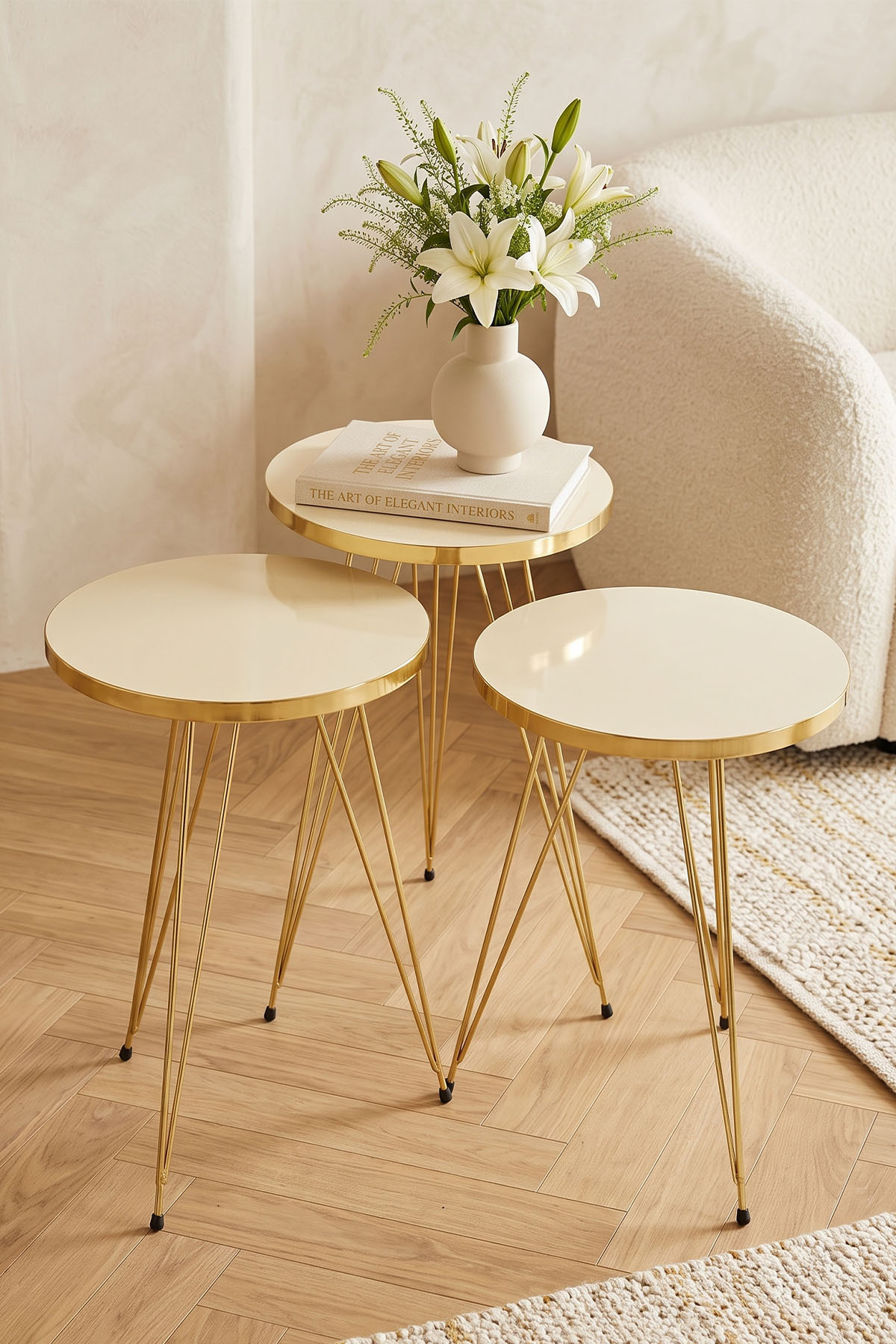 Zigon Sehpa Gold Krem Tel görsel 2