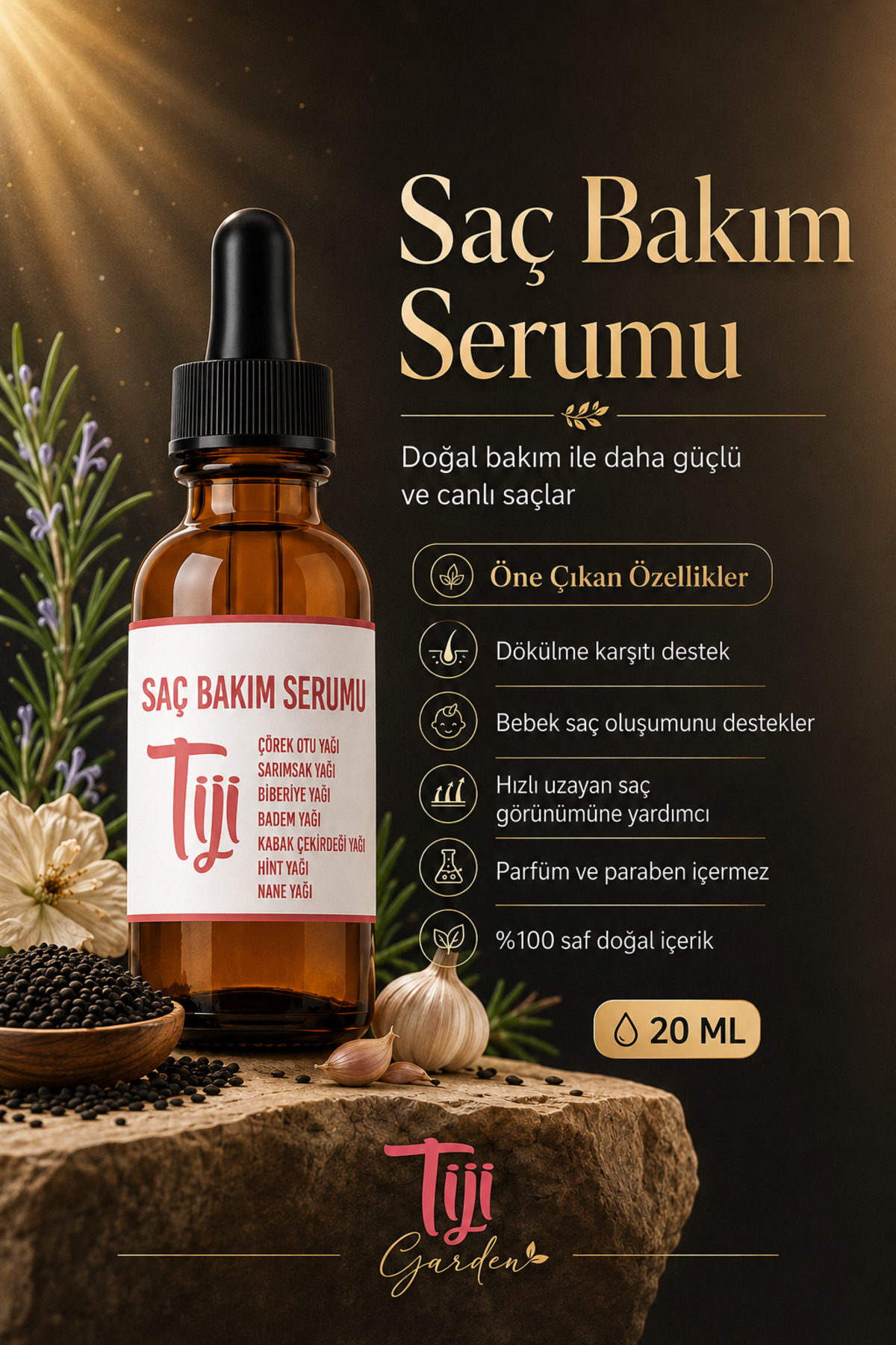 Dökülme Karşıtı Saç Çıkaran Serum 20ml ( Biberiye Sarımsak Çörekotu Badem Nane Kabak Çekirdeği Hint) — TYCLHEFFCN170307318582052