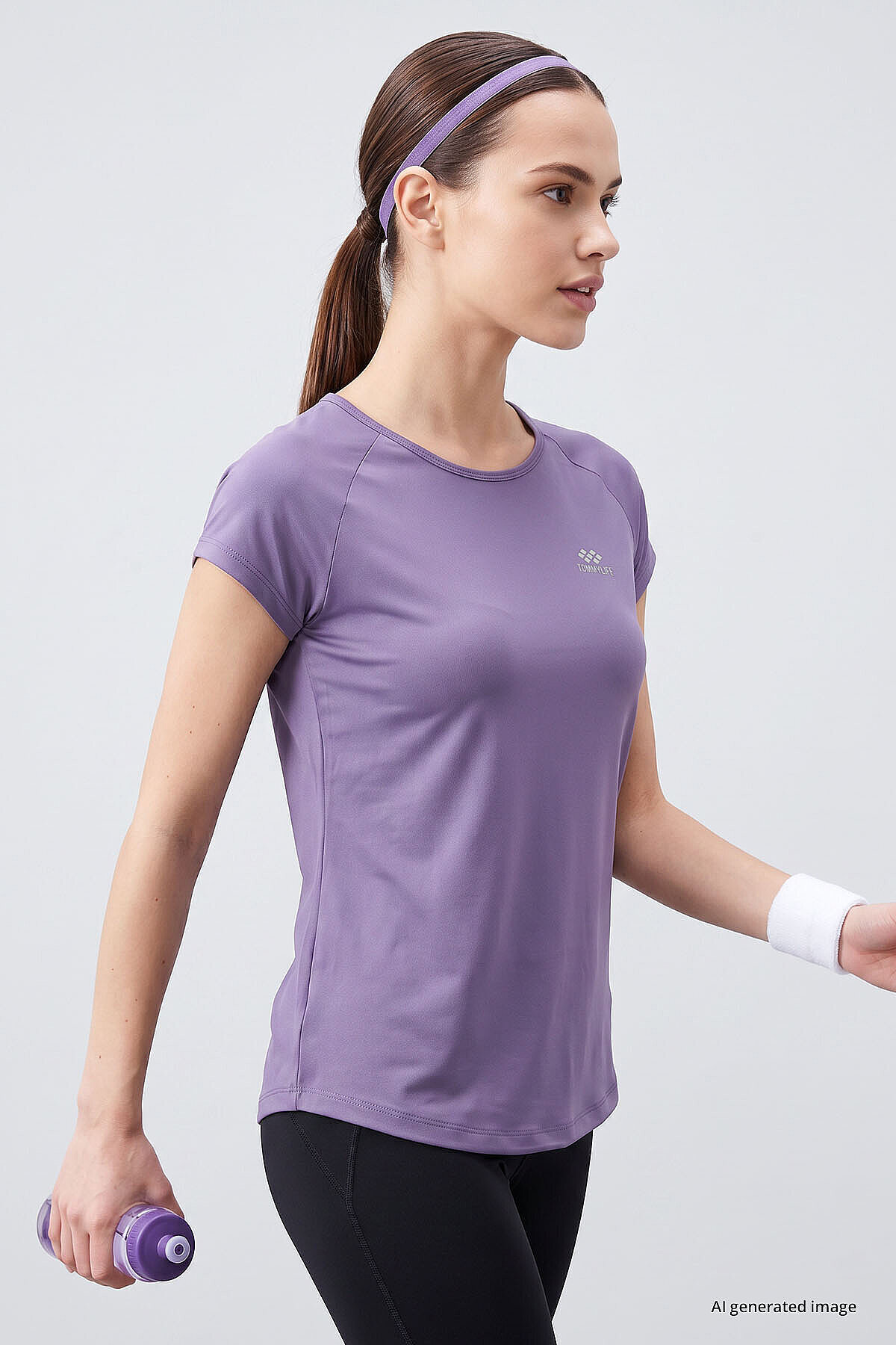 TOMMY LIFE Eflatun Sırt Pencereli Kısa Kol Standart Kalıp O Yaka Kadın T-Shirt - 97101 görsel 2