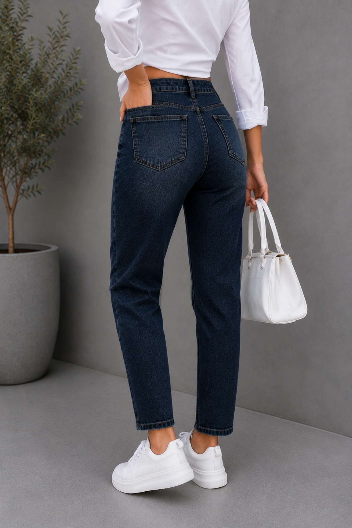 CEDY DENIM Mom Fit Jean Yüksek Bel Boyfriend Kesim Likralı Lacivert Kadın Kot Pantolon C599 görsel 8
