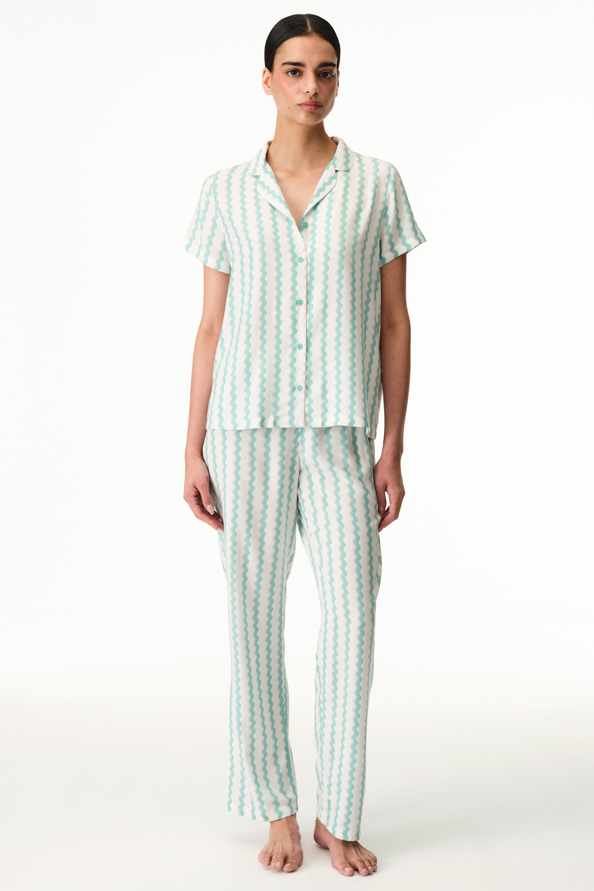 Penti Cyan Gaia Buttoned Shirt Pants Pajama Set