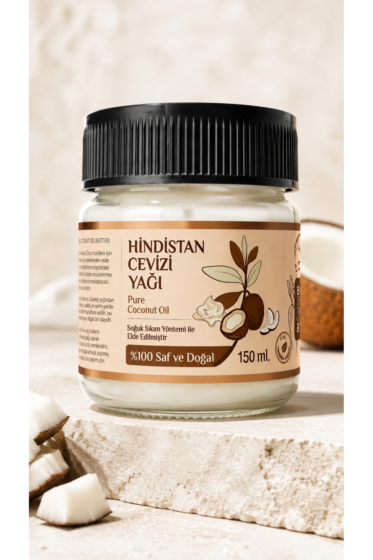 150 ml Saf Hindistan Cevizi Yağı / Soğuk Sıkım / %100 Saf Ve Doğal / Coconut Oil — 150ml-hindistan-cv-yag — تصویر 2 از 8