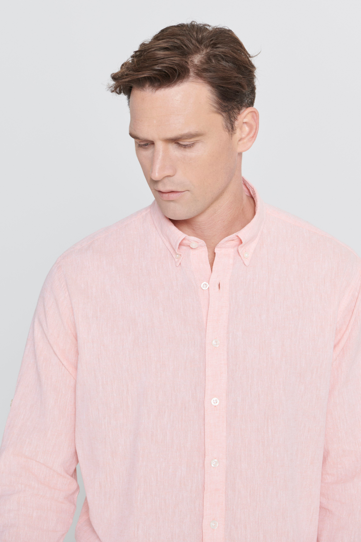 AC&Co / Altınyıldız Classics Erkek Yavruağzı Keten Comfort Fit Rahat Kesim Düğmeli Yaka Casual Gömlek görsel 7