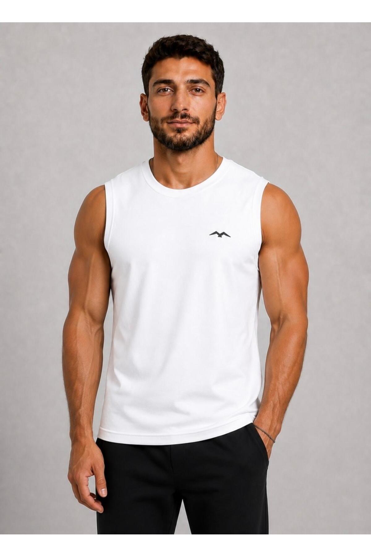 AXXEL Erkek Beyaz Bisiklet Yaka Kolsuz T-shirt-d690