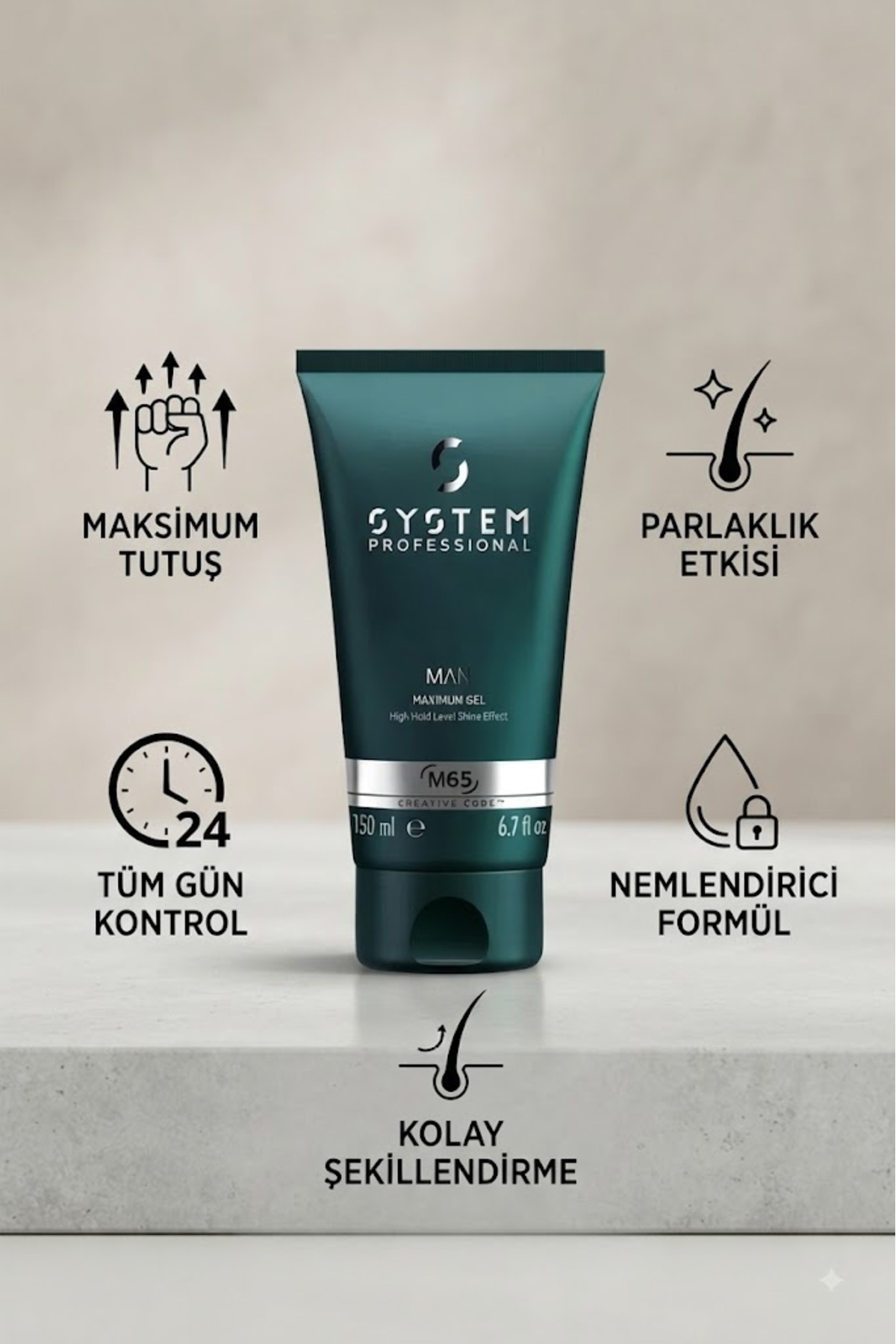 Wella System Professional Man M65 Maximum Gel Saça Doku ve Parlaklık Veren Sert Jöle 150ml/GEM521442 — WELLA-865885-//gVV-D5D3D6 — تصویر 2 از 4