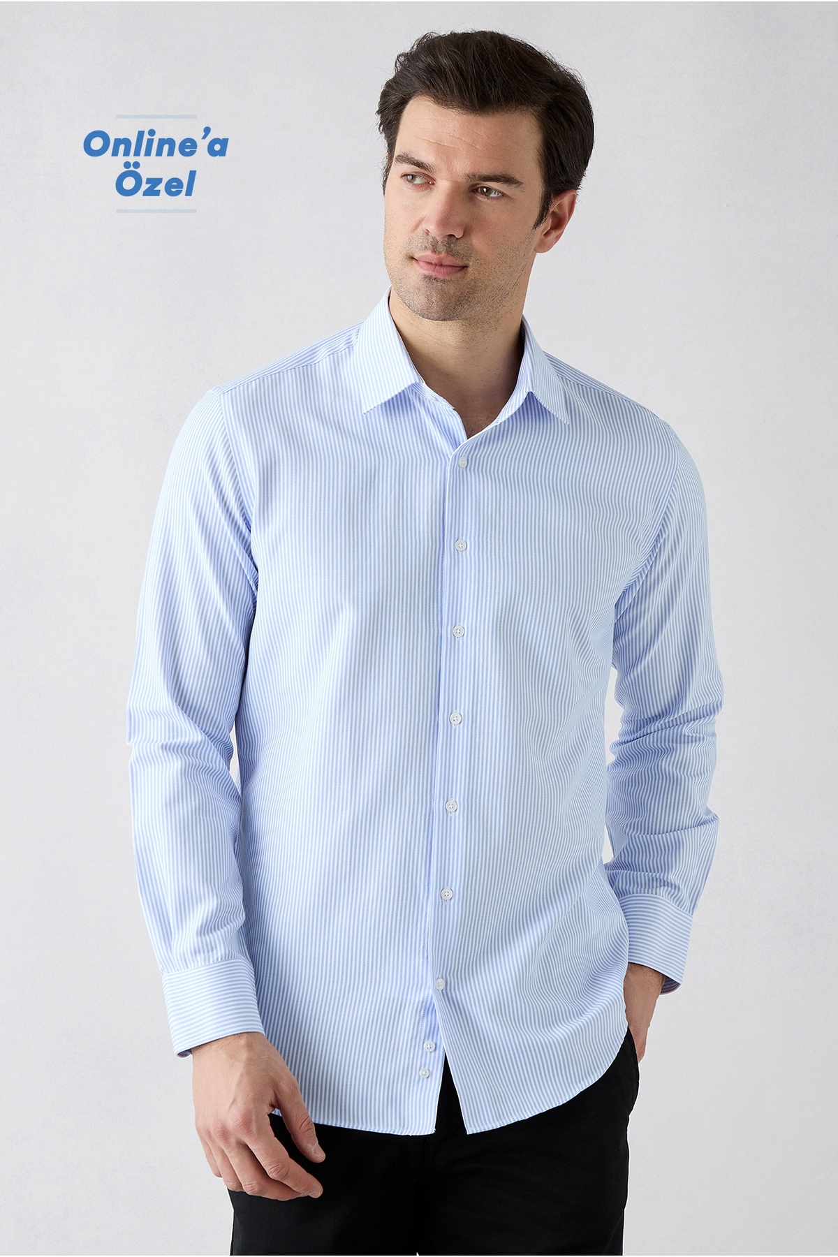 Kiğılı Uzun Kol Slim Fit Çizgili Klasik Yaka Pamuklu Kolay Ütülenebilir Gömlek