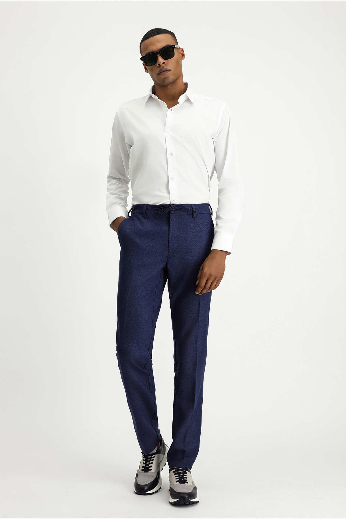 Kiğılı 7 Drop Super Slim Fit Eksra Dar Kesim Beli Lastikli İpli Desenli Likralı Klasik Kumaş Pantolon — سرمهای KSSZ3H76DZ001