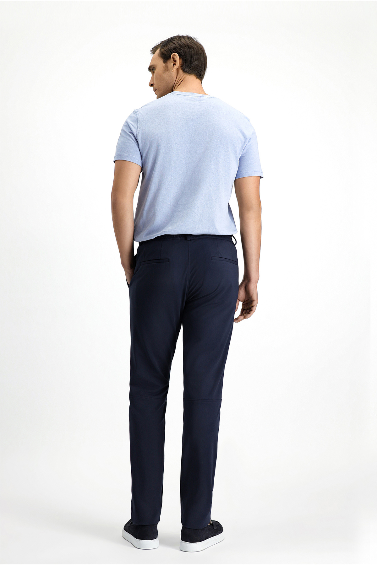 Techno-Line 7 Drop Super Slim Fit Eksra Dar Kesim Likralı Beli Lastikli İpli Klasik Kumaş Pantolon — سرمه‌ای KSSZ3H79DZ003 — تصویر 5 از 7