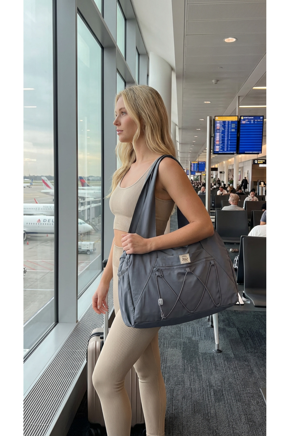 ICONE BAG Kadın Spor ve Yoga Çantası, Çok Cepli, Ayakkabı Bölmeli, Lastik Detaylı, Fermuarlı Ön Cep görsel 6