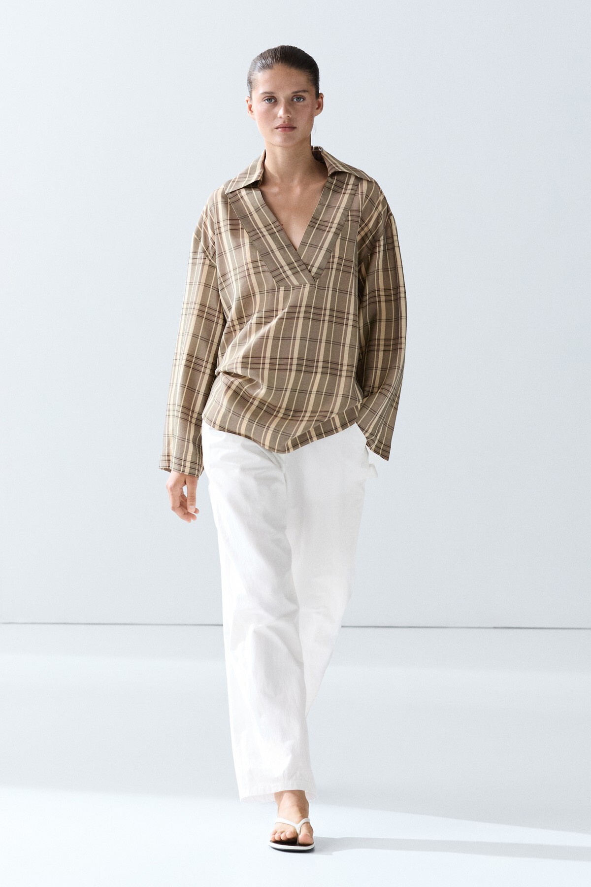 Oversize kareli polo yaka t-shirt
