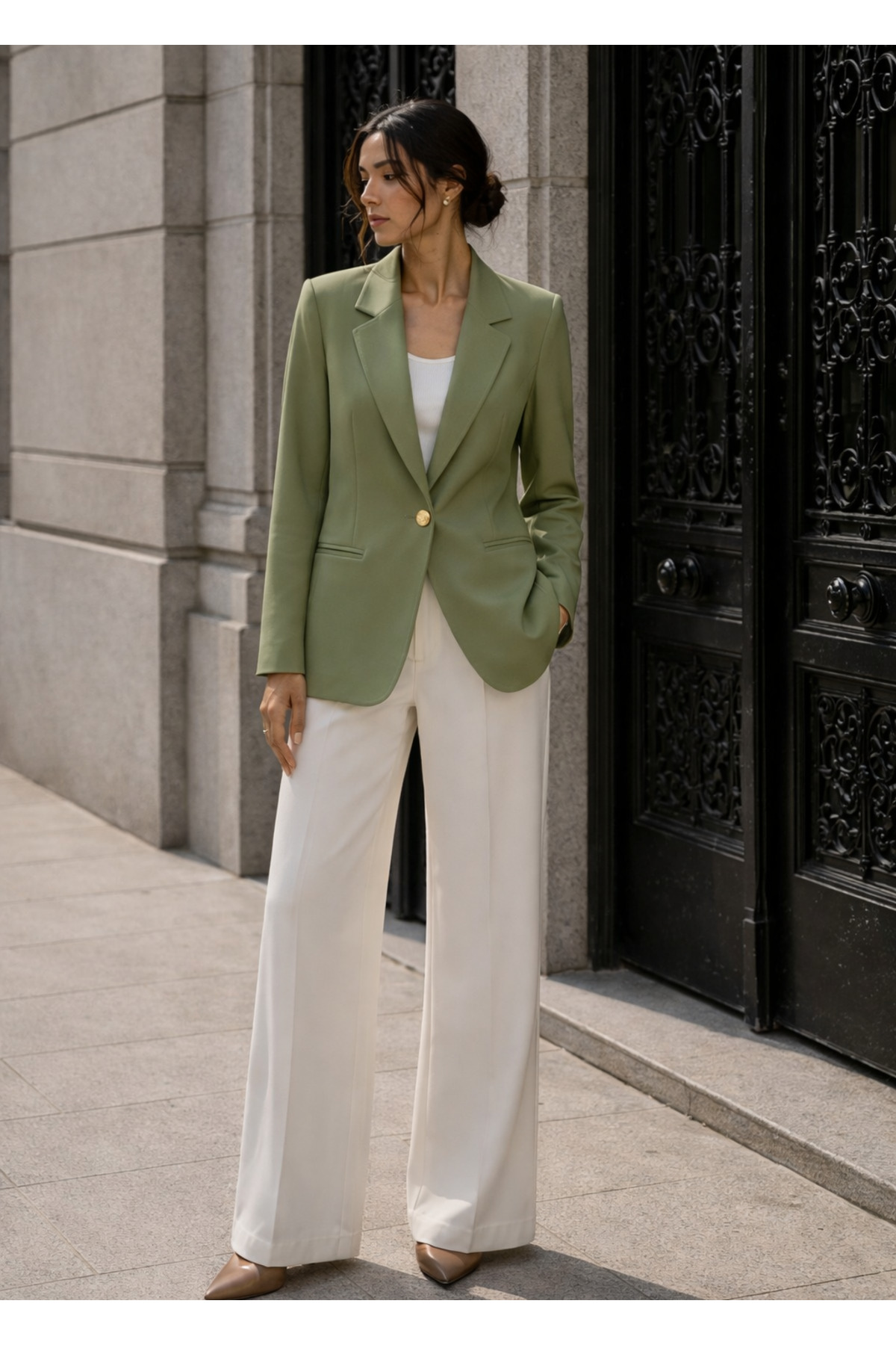 Hera Moda  Kadın Yeşil Blazer Ceket Cep Detaylı - Görsel 3